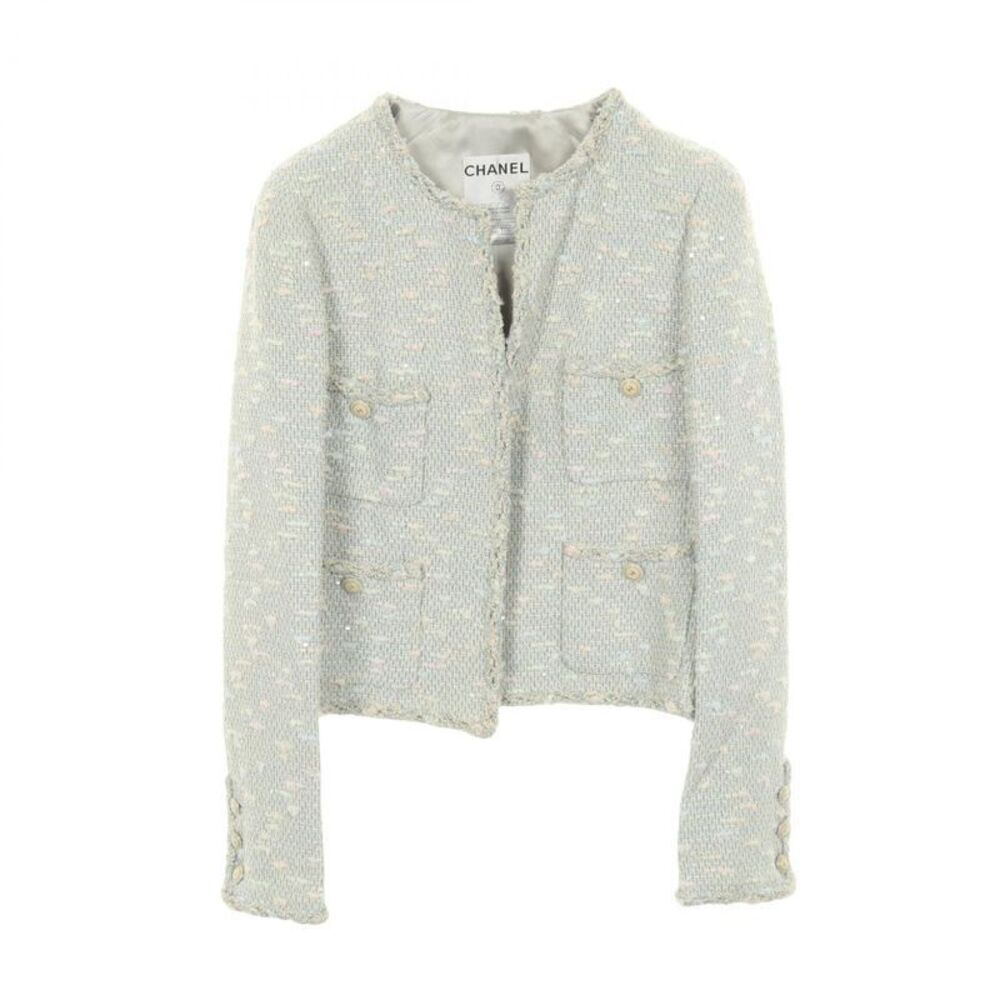 Chanel Collarless Jacket Cc Coco Mark Button P299… - image 1